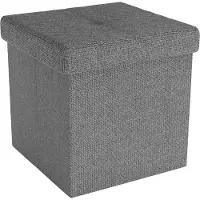 Intirilife opvouwbare kruk 30x30x30 cm in rock grey stoel poef met opbergruimte en hoes van stof met verdiepingen