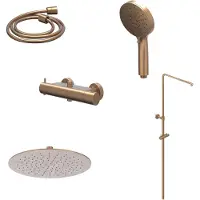 Ivy Aia Regendoucheset Bond Opbouw Thermostatisch 25 cm Slim Rond 3-Standen Handdouche Geborsteld Mat Koper PVD