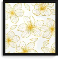 PosterMonkey Poster in lijst - Fotolijst 40x40 cm - Posters - Bloemen - Patroon - Illustratie - Geel - Posterlijst zwart - Decoratie - Wanddecoratie woonkamer - Muurdecoratie slaapkamer