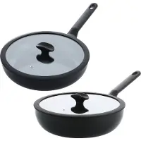 BK Enjoy Hapjespan 28cm met deksel - 4.2L - PFAS-vrije antikleeflaag – Pannenset inductie – Keramische pan - Ovenbestendig tot 160° - Koudgrepen - Met glazen deksel - Zwart