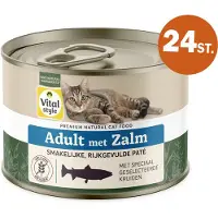 VITALstyle Adult Met Zalm - Natvoer - Gevarieerde Voeding Voor Een Levenslustige Kat - Met o.a. Catnip & Peterselie - 24 x 200 g