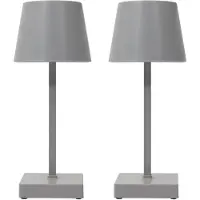 Home Deco Factory LED tafellamp - 2x - draadloos/portable - kunststof - zilver/grijs - touch - 26 cm - binnen