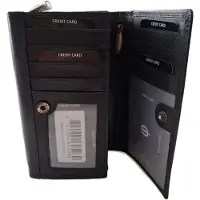 Oi lange glanzend zwarte lederen overslagportemonnee DELUXE / Ruime dames beurs voor veel pasjes / damesportemonnee met ruim ritsvak voor muntgeld / Skim veilig / antiek zwart / 211Black Crunch