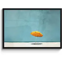 PosterMonkey Poster in lijst - Fotolijst 90x60 cm - Posters - Parasol - Geel - Strand - Zee - Posterlijst zwart - Decoratie - Wanddecoratie woonkamer - Muurdecoratie slaapkamer