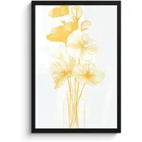 PosterMonkey Poster in lijst - Fotolijst 40x60 cm - Posters - Lijntekening - Bloemen - Geel - Vaas - Posterlijst zwart - Decoratie - Wanddecoratie woonkamer - Muurdecoratie slaapkamer