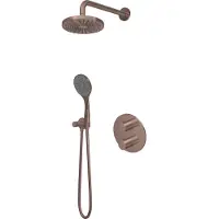Hotbath Buddy IBS12A inbouw regendoucheset met ronde handdouche aan houder en 20cm hoofddouche aan 15cm plafondarm geborsteld koper PVD