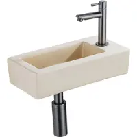 Qeramiq Fuente Fonteinset - 37.5x18.5x9cm - keramiek - kraangat rechts - fonteinkraan gunmetal - afvoerplug - verlaagd sifon - Mat Beige SW1122448/SW769487/SW767295/SW696239