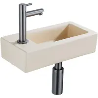 Qeramiq Fuente Fonteinset - 37.5x18.5x9cm - keramiek - kraangat links - fonteinkraan gunmetal - afvoerplug - verlaagd sifon - Mat Beige SW1122452/SW769487/SW767295/SW696239