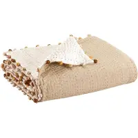 Vivaraise Effen Gastounet katoenen plaid met polyester pompons, kleur Siena, 140 x 200 cm