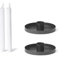 Novaliv Set van 2 ronde metalen kaarsenhouders, diameter 6 cm, ZWART met LED-kaarsen, premium echte was, kaarsenhouder op batterijen, Adventskrans, Scandic Chic kaarsenbord, decoratieve schaal, tafelkaarsen