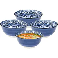 Home Deco Factory Soepkommen Tokyo style - blauw - 10x stuks - 15 x 7 cm - keramiek - soepkommetjes - keuken serveerschaaltjes