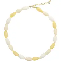 Behave Kralen ketting dames geel wit acryl – lichtgewicht zomerketting – cadeau vrouw nikkelvrij – goudkleurige sluiting – geschenkverpakking – cadeau vriendin