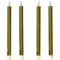 Anna's Collection LED dinerkaarsen - 4x st - goud glimmend - 25 cm - met timer - 3D vlam
