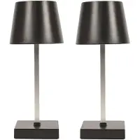 Home Deco Factory LED tafellamp - 2x - draadloos/portable - kunststof - zwart - touch - 26 cm - binnen