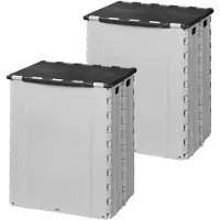 Proplus 2x afvalbak met deksel- kunststof - grijs - opvouwbaar - 25 x 31 x 38 cm - 35 liter