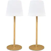 Home Deco Factory Oplaadbare LED tafellamp - 2x - houteffect - 40 cm - buiten en binnen - USB oplaadbaar