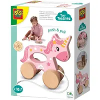 SES Creative Tiny Talents Trekdier 2-in-1 - Houten Unicorn - Vanaf 18 Maanden - Baby Speelgoed - Motorische Ontwikkeling - Schoencadeautjes Sinterklaas