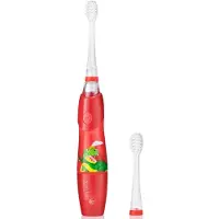 Brush-Baby | KidzSonic | Electrische Tandenborstel (vanaf 3 jaar) | Disco licht | Timer & Pulse | Dino | Rood | Incl. 2 opzetborstels en batterij