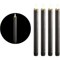Novaliv LED-kaarsen met timer GRIJS 4 stuks GRIJS voor binnen - 6 uur - ECHTE WAS 23 cm hoogte voor kaarsen 2,2 cm diameter 2 AAA-batterijen vereist LED-kaarsen met flikkerende vlam, bewegende vlam