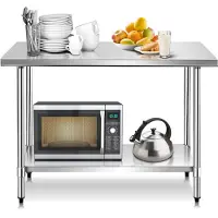 Costway Roestvrijstalen keukentafel, werktafel, roestvrijstalen tafel met in hoogte verstelbare plank, voorbereidingstafel gastronomietafel, opbergtafel voor keuken, restaurant, zilver