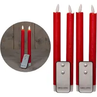 Novaliv LED-kaarsen met timer ROOD 4 stuks ROOD voor binnen - 6 uur - ECHTE WAS 23 cm hoogte voor kaarsen 2,2 cm diameter 2 AAA-batterijen vereist LED-kaarsen met flikkerende vlam, bewegende vlam