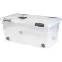 PlasticForte Opslagbox - 1x stuks - met deksel - 61L - 73 x 41 x 32 cm - transparant - opbergbak - met wielen