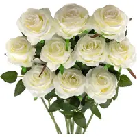 Somstyle Kunstrozen Set - 10 Stuks - Kunstbloemen - Rozen - Zijden Bloemen - 50 CM - Nepbloemen - Wit