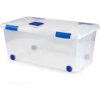PlasticForte Opslagbox - 1x stuks - met deksel - 61L - 73 x 41 x 32 cm - transparant - opbergbak - met wielen