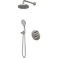 Hotbath Buddy IBS12A inbouw regendoucheset met 3-standen handdouche aan houder en 25cm hoofddouche aan 30cm plafondarm geborsteld nikkel
