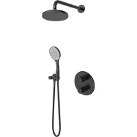 Hotbath Buddy IBS12A inbouw regendoucheset met ronde handdouche aan glijstang en 25cm hoofddouche aan 30cm plafondarm geborsteld zwart PVD