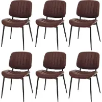 Mendler Set van 6 eetkamerstoelen -O44, keukenstoel, gebogen hout, kunstleer MVG ~ walnootlook, vintage bruin