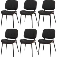 MCW Set van 6 eetkamerstoelen -O44, keukenstoel, gebogen hout kunstleer Oeko-Tex MVG ~ walnoot look, zwart