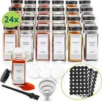 XIVADA Glazen kruidenpotjes vierkant - Stickers - Zwart - 24 stuks