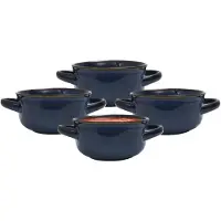 Home Deco Factory Soepkommen Classic - donkerblauw - 8x stuks - 14 x 7 cm - keramiek - soepkommetjes