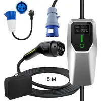 Junsun Draagbare 3.68/7kW 16/32A 1-Fase EV Laadkabel - Type 2 Laadpaal , 5M Kabel + LCD Scherm & Opbergtas - 6A/8A/10A/13A/16A/20A/24A/32A Schakelbaar - IEC62196-2 & IP67