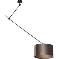 QAZQA Hanglamp zwart met fluwelen kap taupe 35cm - Blitz