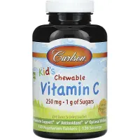 Carlson Labs - Kauwtabletten voor kinderen met vitamine C, 250 mg natuurlijke mandarijnsmaak - 120 vegetarische tabletten