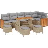 vidaXL - Tuinbank - Set - met - kussen - 11 - pcs - Beige - en - Lichtgrijs - poly - rattan