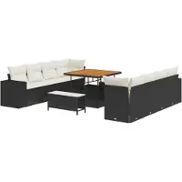 vidaXL Tuinbank Set met kussen 11 pcs Zwart poly rattan