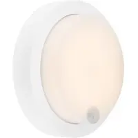 Briloner LED-accu-sensorbuitenwandlamp, 4W, 700 lm, 3000 K, diameter 17 cm, Pula, wit