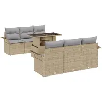 vidaXL Tuinbank Set 7 st Beige [Synthetisch]: Poly Riet