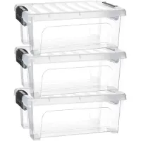 PlasticForte Multi Storage Opslagbox met deksel - 3x - transparant - 8 liter - 36 x 25 x 14 cm - kunststof - opbergdoos - opbergen