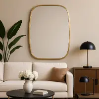 Emke Mirano Wandspiegel 45x35 cm – Moderne Organische Vorm – Gouden Metalen Rand – Luxe Decoratieve Spiegel voor Woonkamer / Hal / Slaapkamer