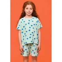 Woody set meisjes - groen/blauw - palmbomen all-overprint - 251-10-BSA-T/946 - maat 140