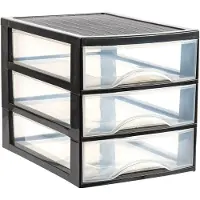 PlasticForte Ladekastje bureau organizer - 3 lades - zwart/transparant - H27 x B25,5 x D35 cm - kunststof