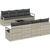 vidaXL Bankstel 7 st 6-Aantal zitplaatsen Lichtgrijs poly rattan