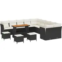 vidaXL Tuinset met 13 delen, zwart en crème, van polyrotan