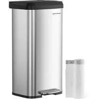Mazazu - Prullenbak - Vuilnisbak - Zilver - Met deksel - 68 Liter - 40.4x38x77