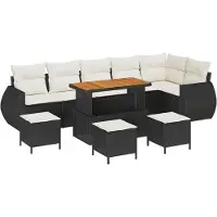 vidaXL Tuinbank Set 9 st 9-Aantal zitplaatsen Zwart en Crème Poly Riet