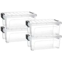 PlasticForte Multi Storage Opslagbox met deksel - 4x - transparant - 8 liter - 36 x 25 x 14 cm - kunststof - opbergdoos - opbergen